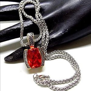 Pretty Orange Stone Pendant and Chain Necklace